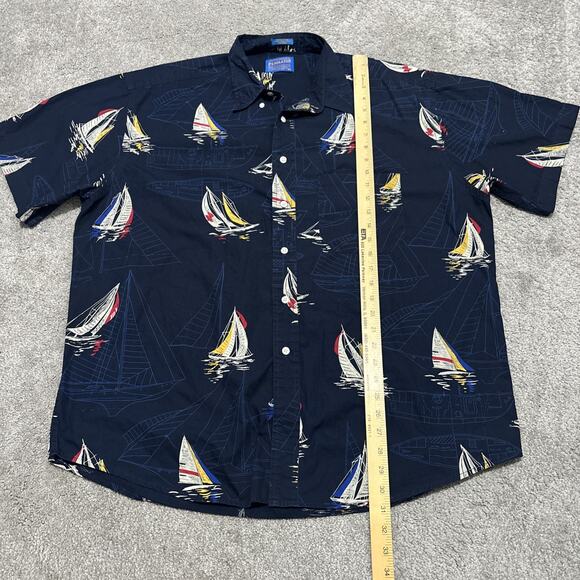 Pendleton XL Button Up Short Sleeve Nautical Sailboat Fishing Navy Shirt - Picture 4 of 5